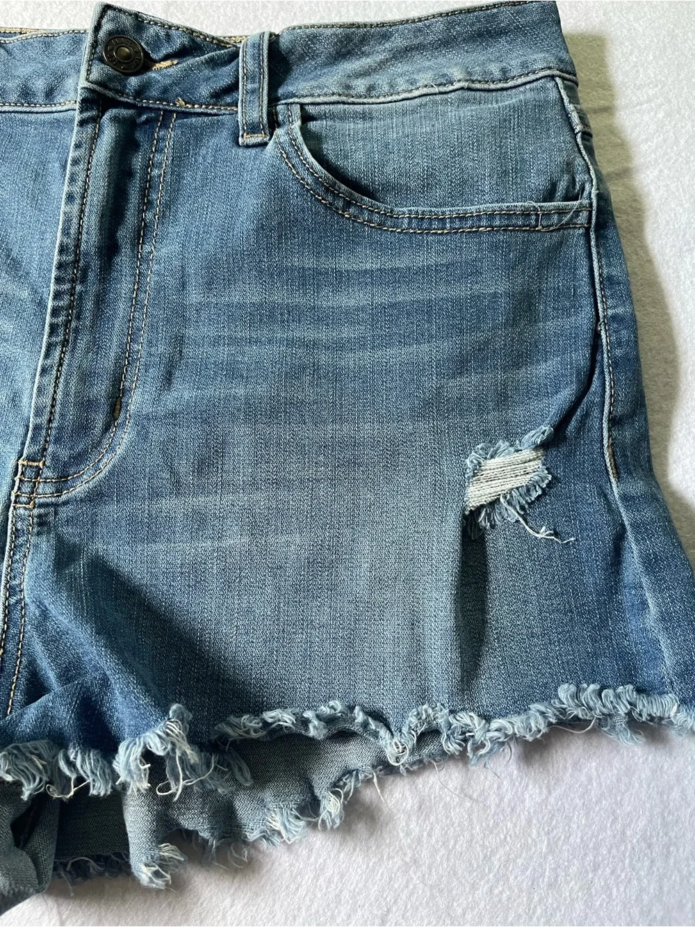 Rewash Raw Hem Distressed Denim Shorts - Blue